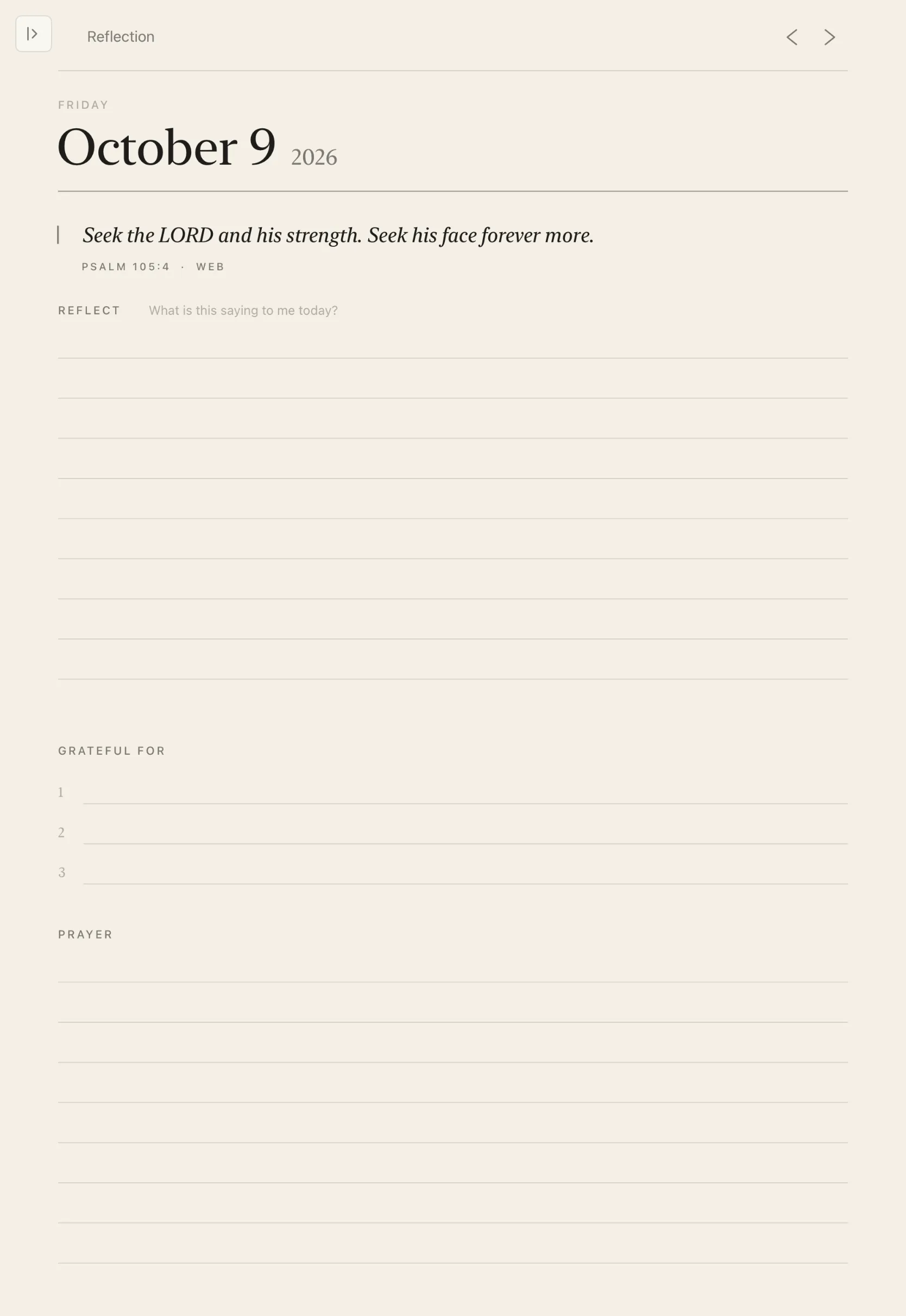 A daily reflection page opening with a Bible verse, with more days behind it.