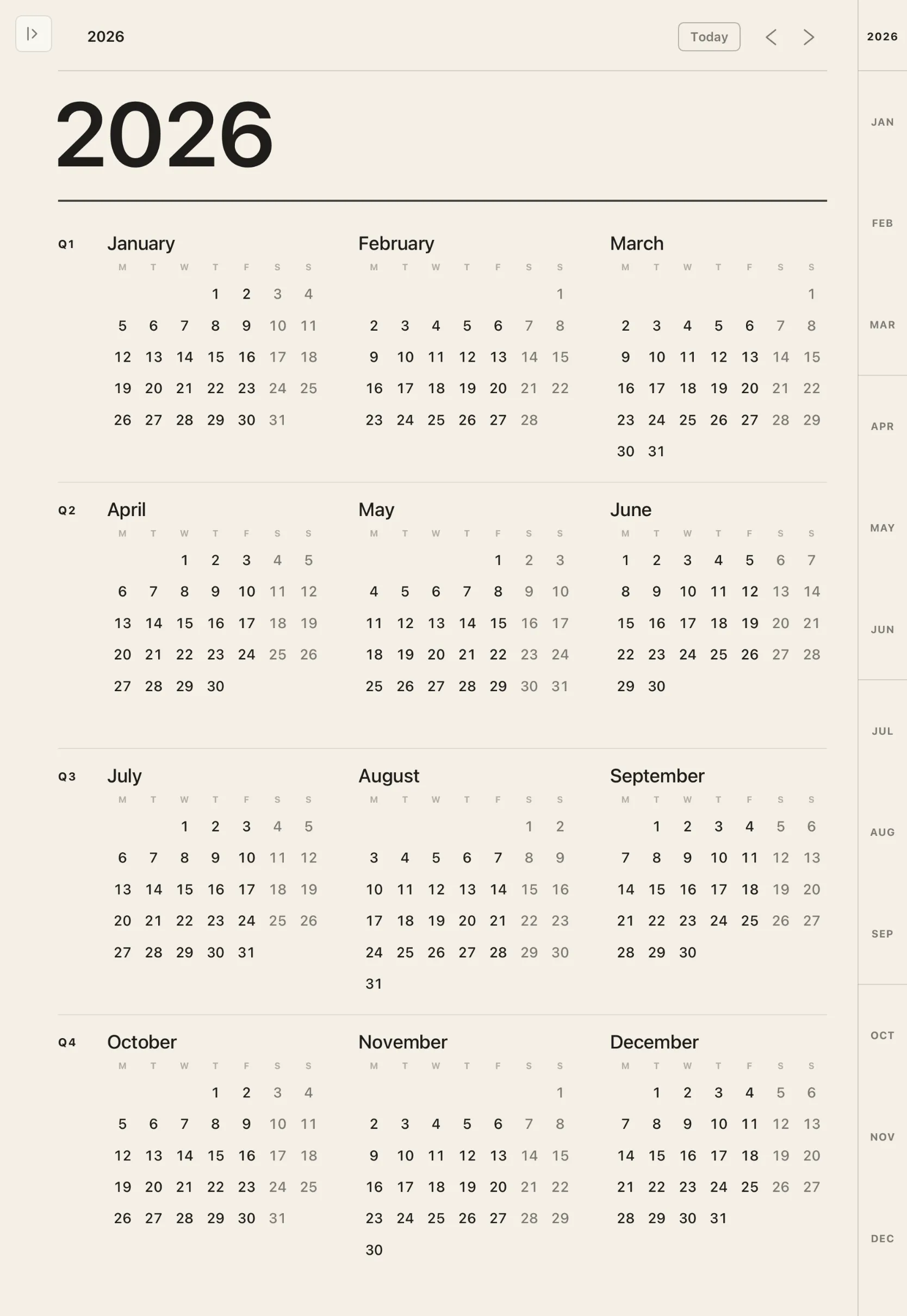 The year page of the Notebook planner.